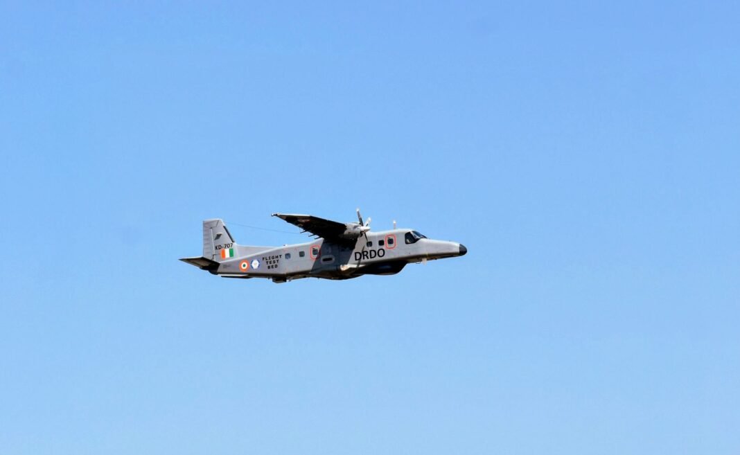 IAF confirms Tarang Shakti’s return, with Jodhpur set as host city A DRDO aircraft in flight against a clear blue sky, showcasing aviation technology.